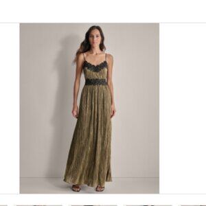 Dkny Women's Pleated Metallic Lace-Trim Sleeveless Gown - Black/Gold